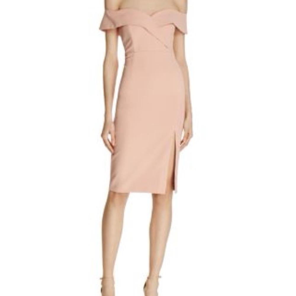 Off-Shoulder Pink / Taupe Midi Dress